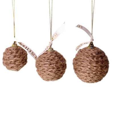 3 vnt Kalėdiniai rankų darbo medvilninio džiuto virvių kamuoliukai, dovanoti pakabinami papuošalai medžių dekoracijoms kaimiškas žavesys