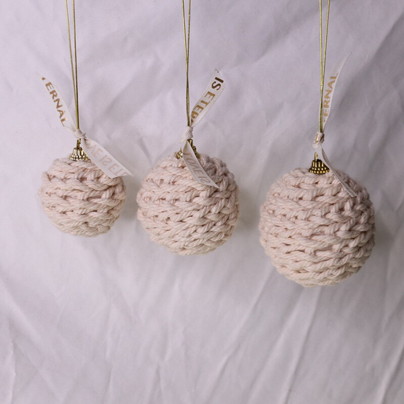 3 vnt Kalėdiniai rankų darbo medvilninio džiuto virvių kamuoliukai, dovanoti pakabinami papuošalai medžių dekoracijoms kaimiškas žavesys