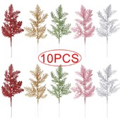 10/5gab Ziemassvētku mirdzums zelta sudraba lapas Ziemassvētku eglīšu rotājums kulons mākslīgie augi priežu zari jaungada rotājumi