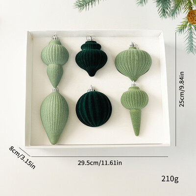 6 vnt. Formos pūkuoti kalėdiniai rutuliai Kalėdų eglutė Maža kabanti bordo tamsiai žalia kalėdiniai flokuoti rutuliai kalėdiniai papuošimai