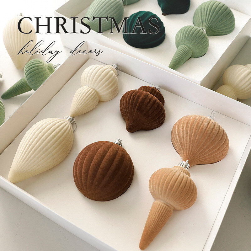 6 vnt. Formos pūkuoti kalėdiniai rutuliai Kalėdų eglutė Maža kabanti bordo tamsiai žalia kalėdiniai flokuoti rutuliai kalėdiniai papuošimai