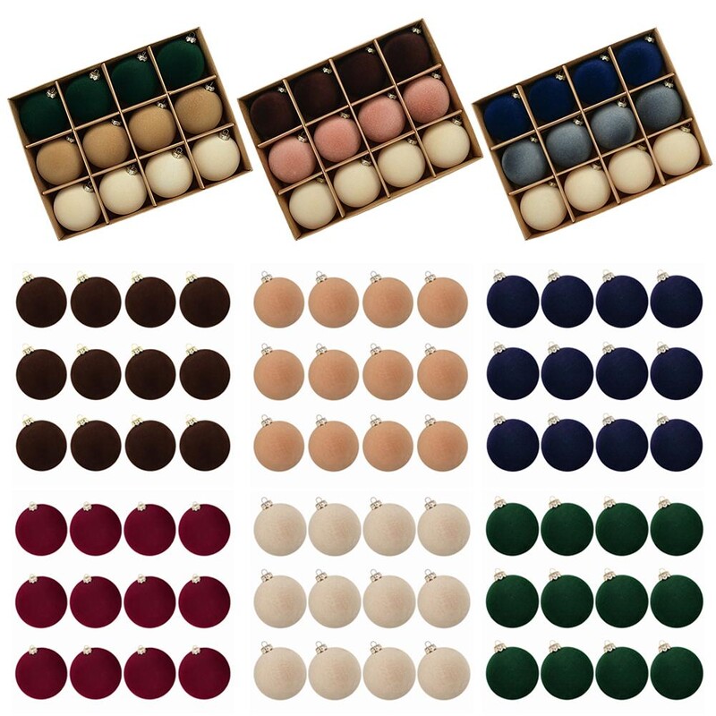 12 vnt Kalėdų kamuoliukų papuošalų rinkinys 2,36 colio aksominiai kalėdiniai rutuliai su kabančio lanko medžio puošmena, skirta namų dekoravimui Kalėdų vakarėliui