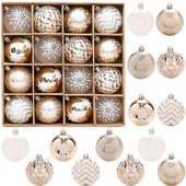 Kalėdų kamuoliukų papuošalai, 16 vnt., 2,36 colio baltos ir auksinės spalvos, nedūžtančios eglutės puošmenos, 60 mm pakabinamas kamuolys Kalėdų vakarėlio vestuvėms