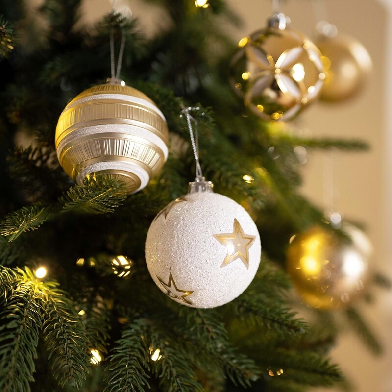 Kalėdų kamuoliukų papuošalai, 16 vnt., 2,36 colio baltos ir auksinės spalvos, nedūžtančios eglutės puošmenos, 60 mm pakabinamas kamuolys Kalėdų vakarėlio vestuvėms