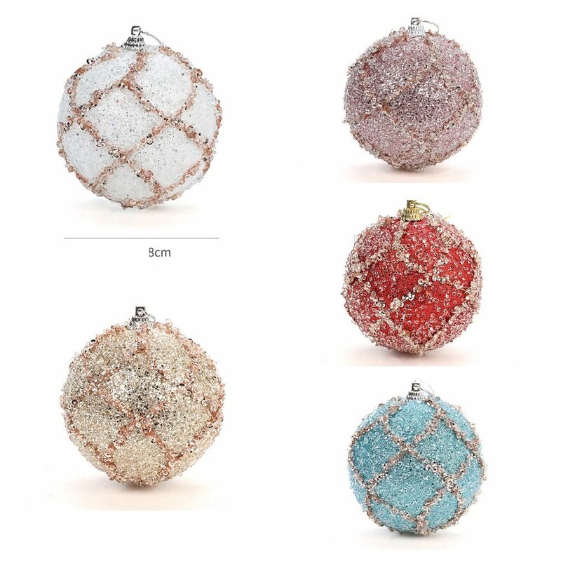3vnt/rinkinys Spalvingi blizgučiai Kalėdinis kamuolys Prabangus 8CM Blizgantis Kalėdų eglutės pakabukas Namų Naujųjų Metų vakarėlio dekoravimas