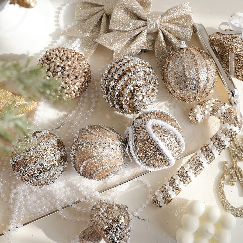 Auksinės serijos kalėdiniai pakabukai Žvaigždės karoliukai grandinėlės putplasčio kamuoliukai lankeliai grybai eglutės pakabukas retro prabangus namų dekoravimas