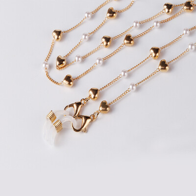 Αλυσίδα γυαλιών Λευκή πλαστική χάντρα Pearl Heart Charm Συγκράτηση γυαλιών Θήκη γυαλιών Λουράκι Γυναικείο κολιέ Δώρο Μάσκα με σχοινί Αλυσίδα