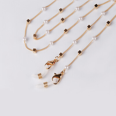 Αλυσίδα γυαλιών Λευκή πλαστική χάντρα Pearl Heart Charm Συγκράτηση γυαλιών Θήκη γυαλιών Λουράκι Γυναικείο κολιέ Δώρο Μάσκα με σχοινί Αλυσίδα