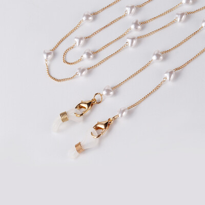 Αλυσίδα γυαλιών Λευκή πλαστική χάντρα Pearl Heart Charm Συγκράτηση γυαλιών Θήκη γυαλιών Λουράκι Γυναικείο κολιέ Δώρο Μάσκα με σχοινί Αλυσίδα