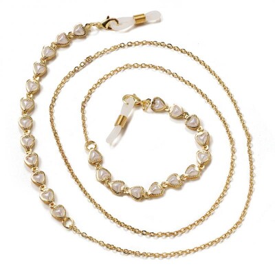Αλυσίδα γυαλιών Λευκή πλαστική χάντρα Pearl Heart Charm Συγκράτηση γυαλιών Θήκη γυαλιών Λουράκι Γυναικείο κολιέ Δώρο Μάσκα με σχοινί Αλυσίδα
