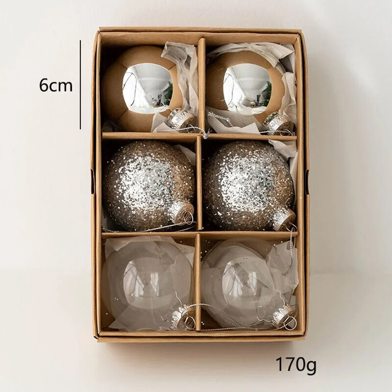 6 komada staklenih božićnih kuglica od 6 cm, set višebojnih božićnih ukrasa 2024. Novogodišnji ukrasi za božićno drvce za kućnu zabavu