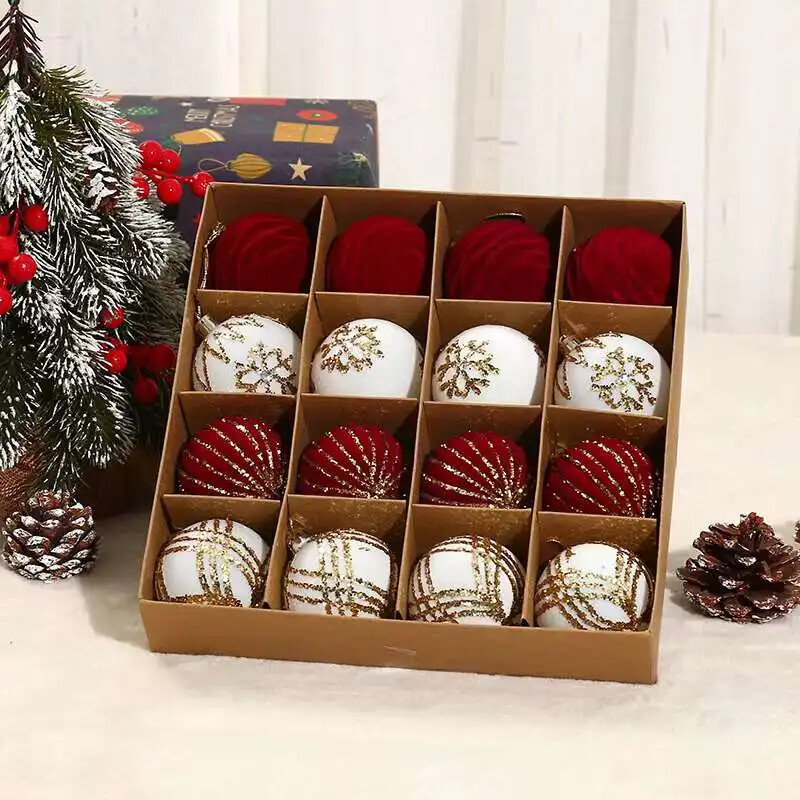 6cm 16vnt Vyno raudonumo flokuojantys kalėdinio rutulio papuošalai žaliai balti Kalėdų eglutės vakarėlio puošmena Nauji kalėdiniai sferos pakabukas