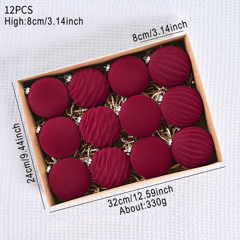 12 τμχ 8 εκ. Flocked Χριστουγεννιάτικα στολίδια Χριστουγεννιάτικη μπάλα Κρεμαστό χριστουγεννιάτικο δέντρο Χριστουγεννιάτικα στολίδια για το σπίτι 2025 Navidad Πρωτοχρονιάτικα δώρα