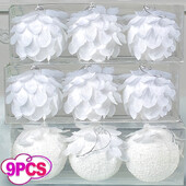 3–9 vnt. balto putplasčio kalėdinės eglutės ornamentas, apvalus žiedlapis, blizgantis sniego kamuoliukas, skirtas šventinėms vestuvių vakarėliams pakabinti