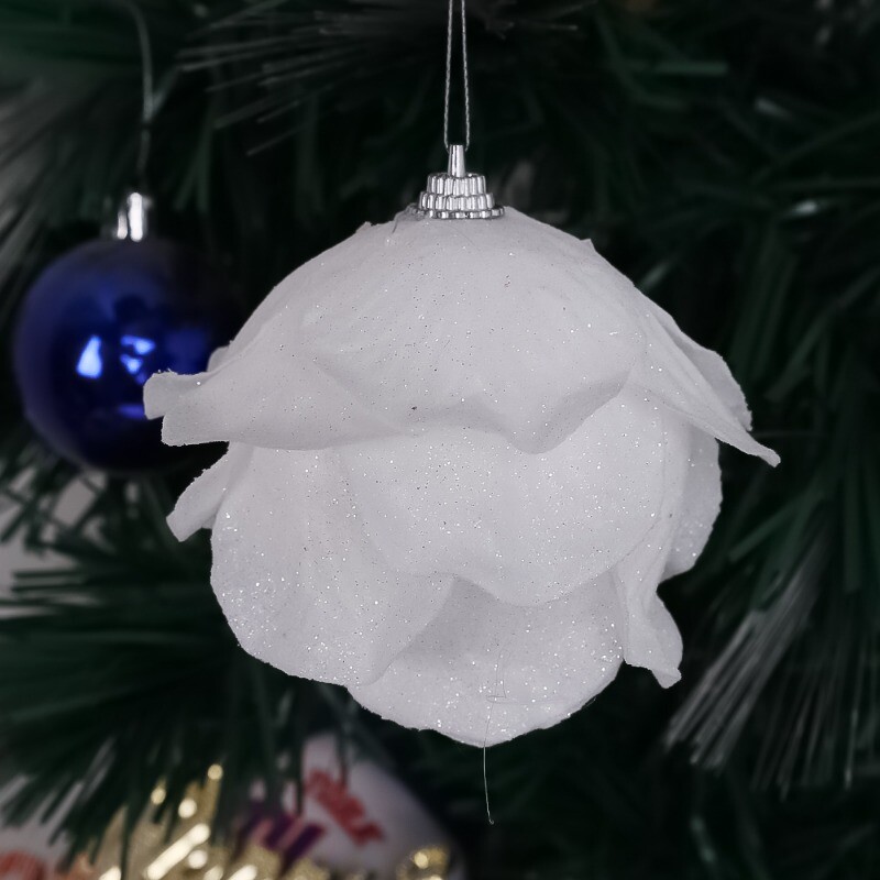 3–9 vnt. balto putplasčio kalėdinės eglutės ornamentas, apvalus žiedlapis, blizgantis sniego kamuoliukas, skirtas šventinėms vestuvių vakarėliams pakabinti