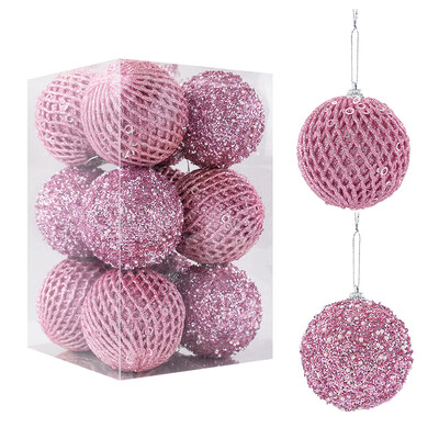 12 bucăți 8 cm bile de pom de Crăciun ornamente mari sclipici alb roșu brad de Crăciun agățat pandantiv decor pentru acasă 2025 cadou de Anul Nou