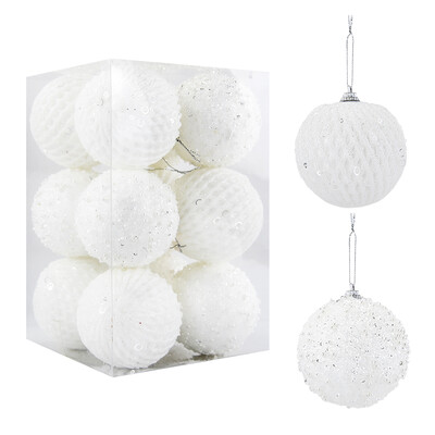 12 bucăți 8 cm bile de pom de Crăciun ornamente mari sclipici alb roșu brad de Crăciun agățat pandantiv decor pentru acasă 2025 cadou de Anul Nou