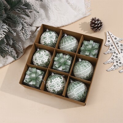 8cm/9pcs 2024 Πράσινες Χριστουγεννιάτικες Πολύχρωμες Μπάλες Διακοσμήσεις Χριστουγεννιάτικου Δέντρου Κρεμαστό στολίδι για Χριστουγεννιάτικη διακόσμηση γιορτινού πάρτι