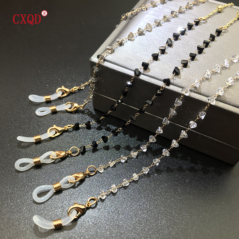 Spalvingi trikampiai stiklo karoliukai Kaukė Saulės akinių grandinėlės Akiniai moterims Vyrams Aukso spalvos Neslystantys madingi papuošalai Priedai Dovanos