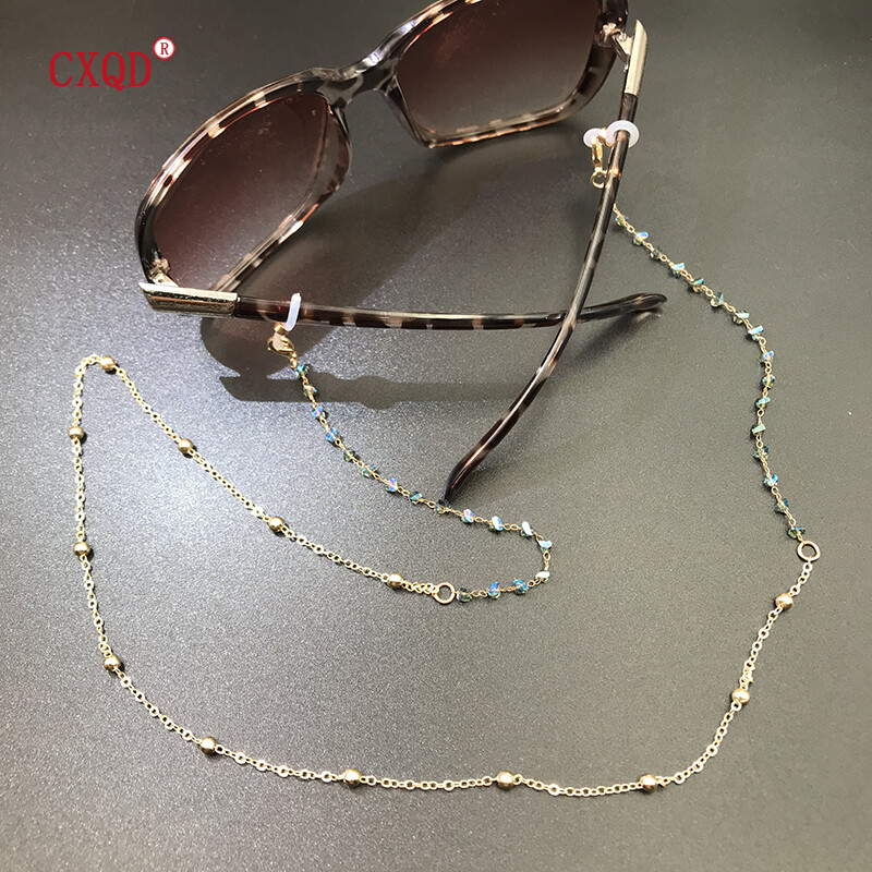 Spalvingi trikampiai stiklo karoliukai Kaukė Saulės akinių grandinėlės Akiniai moterims Vyrams Aukso spalvos Neslystantys madingi papuošalai Priedai Dovanos