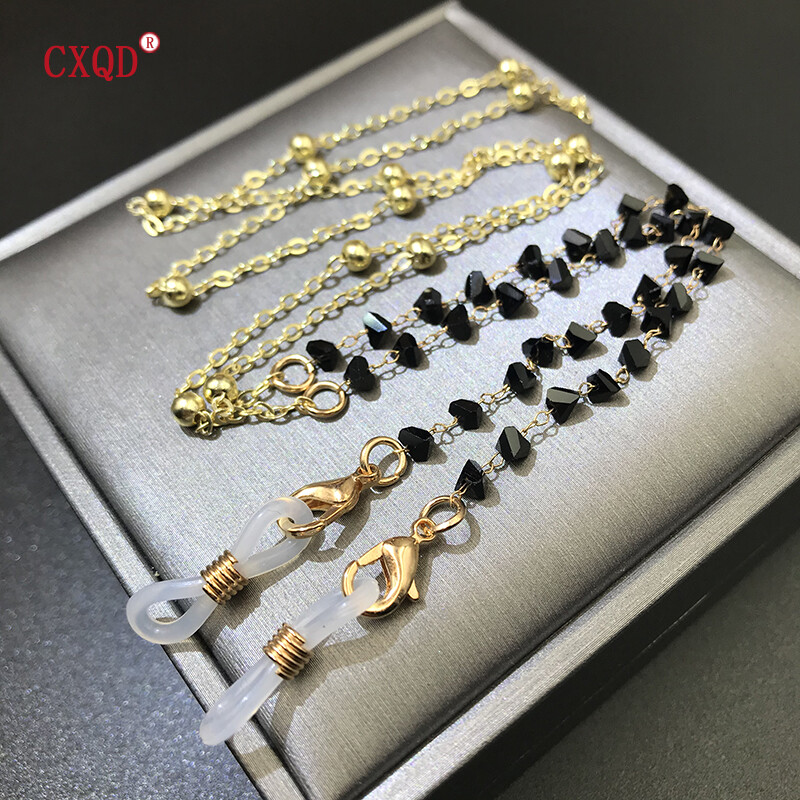 Spalvingi trikampiai stiklo karoliukai Kaukė Saulės akinių grandinėlės Akiniai moterims Vyrams Aukso spalvos Neslystantys madingi papuošalai Priedai Dovanos