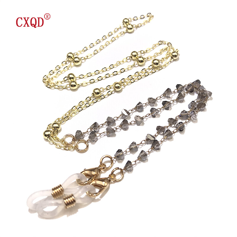 Spalvingi trikampiai stiklo karoliukai Kaukė Saulės akinių grandinėlės Akiniai moterims Vyrams Aukso spalvos Neslystantys madingi papuošalai Priedai Dovanos