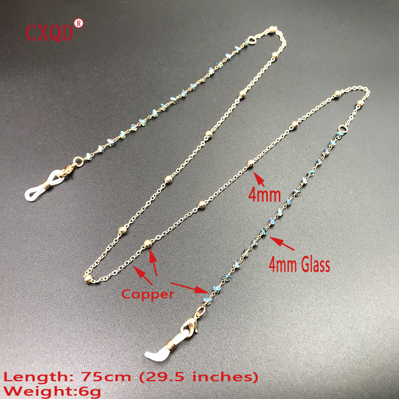 Spalvingi trikampiai stiklo karoliukai Kaukė Saulės akinių grandinėlės Akiniai moterims Vyrams Aukso spalvos Neslystantys madingi papuošalai Priedai Dovanos