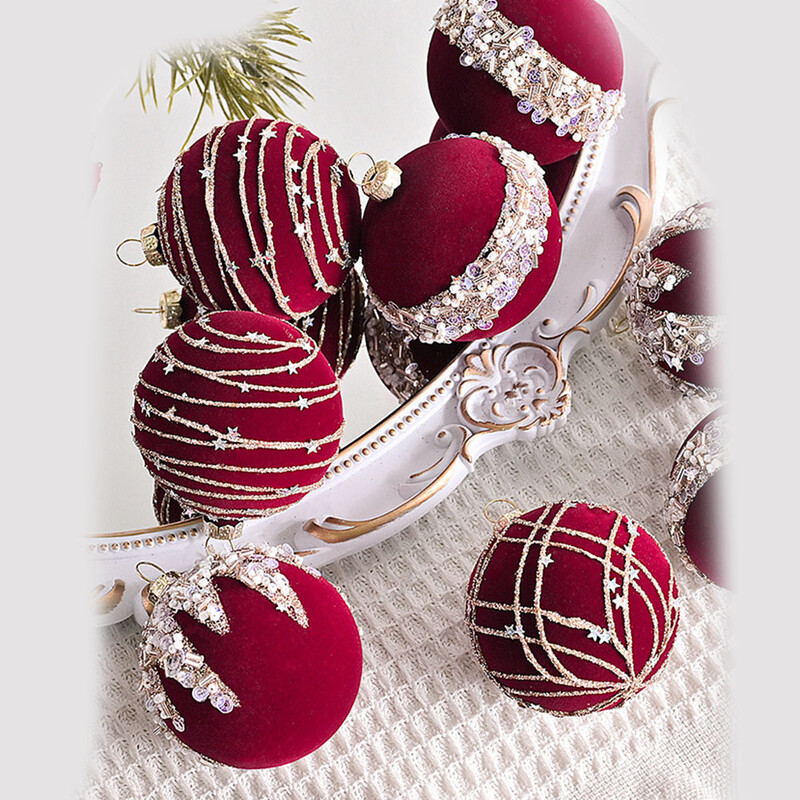 Χριστουγεννιάτικα στολίδια χριστουγεννιάτικου δέντρου Σετ 12 6cm Flocking Velvet Diamond Sequin Balls για διακοσμήσεις εσωτερικού και εξωτερικού χώρου