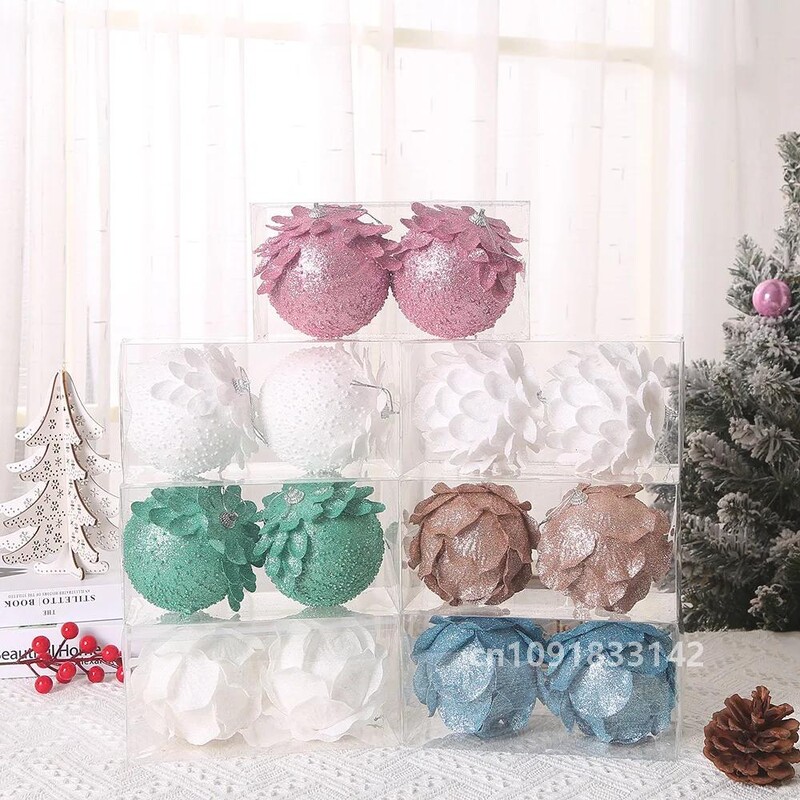 8/10 cm Kalėdų eglutės kabantys blizgantys rutuliukai žiedlapių formos kankorėžių rutulinis pakabukas namams Navidad vakarėlio dekoravimui Naujieji 2023 m.