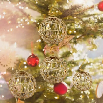 6PCS Christmas Xmas Tree Gold Ball Baubles Висящи парти орнаменти Decoration Navidad Golden Dusted Christmas Ball with lusters