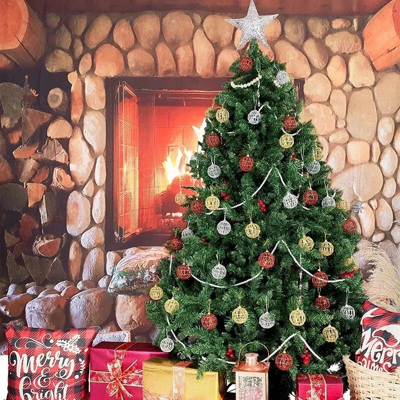 6 vnt. Kalėdų eglutės aukso rutulio papuošalai, kabantys vakarėlio papuošalai Navidad auksiniu dulkėmis nuvalytas kalėdinis kamuolys su svarstyklėmis