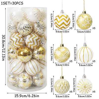 30 vnt Kalėdų rutuliai, papuoštas aukso ir balta spalva dažytas Kalėdų eglutės kabantis dekoratyvus kamuolys Navidad vakarėlio namų dekoravimas 2025 m. Naujųjų metų dovana