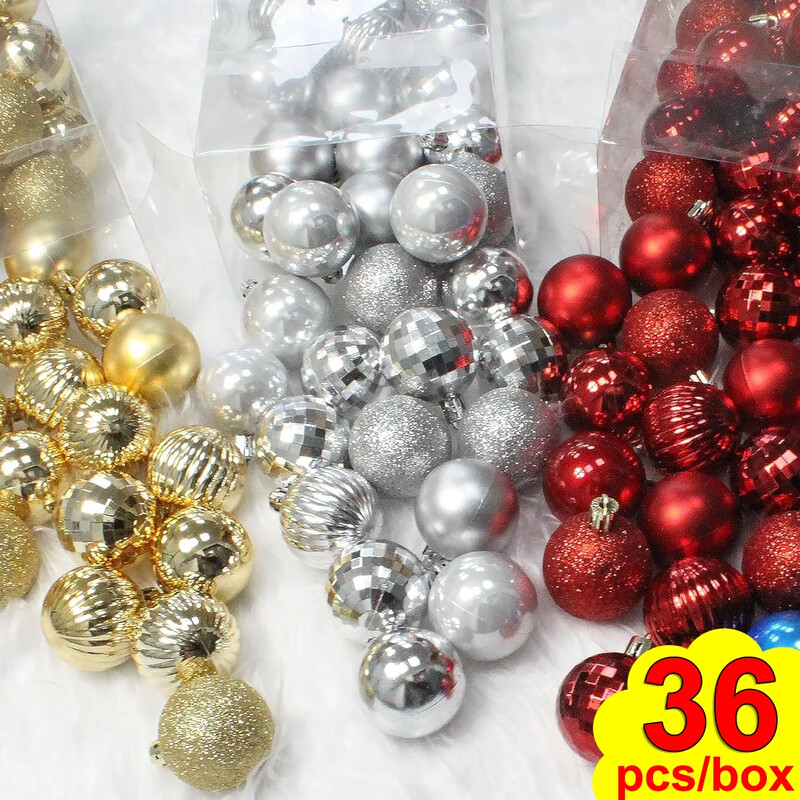 36 τμχ /κουτί 4 εκ. Χριστουγεννιάτικες μπάλες Στολίδια Χριστουγεννιάτικα μενταγιόν Κρεμαστά Δέντρα Μπαλάκια Διακόσμηση πάρτι για Φεστιβάλ Σπιτιού Προμήθειες δώρου