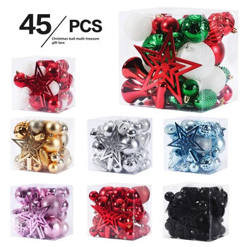 Hot 45PCS 4/6/8CM Δέντρο Top Star Χριστουγεννιάτικη μπάλα Χριστουγεννιάτικο Δέντρο Σετ Κρεμαστό Πακέτο Χριστουγεννιάτικα στολίδια 2025 Πρωτοχρονιά Δώρα Navidad