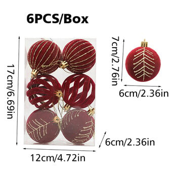 6 бр./кутия Флокирана коледна топка Коледно дърво Висящи орнаменти Кадифени топки за дома Нова година Декор за коледно парти