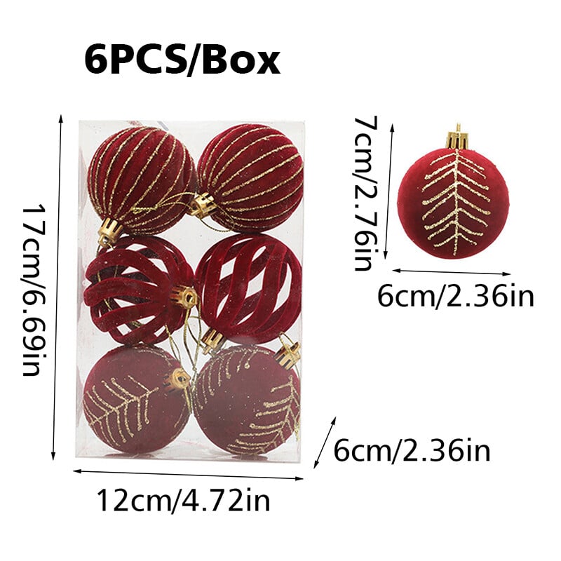 6 τεμάχια/Κουτί Flocked Χριστουγεννιάτικη Μπάλα Χριστουγεννιάτικο Δέντρο Κρεμαστά στολίδια Βελούδινες μπάλες για το Χριστουγεννιάτικο πάρτι στο σπίτι της Πρωτοχρονιάς
