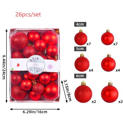 26 τμχ Χριστουγεννιάτικες μπάλες ζωγραφισμένες Χριστουγεννιάτικες στολίδια με κρεμαστά σχοινιά για διακόσμηση χριστουγεννιάτικου πάρτι