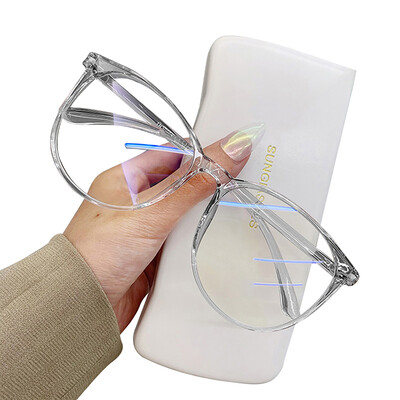 2025 m. nauji korėjietiški permatomi kompiuterio akiniai, moteriški, vyriški, šviesiai mėlyni, apvalūs akiniai, užtemdantys akiniai, optiniai akiniai, lęšiai