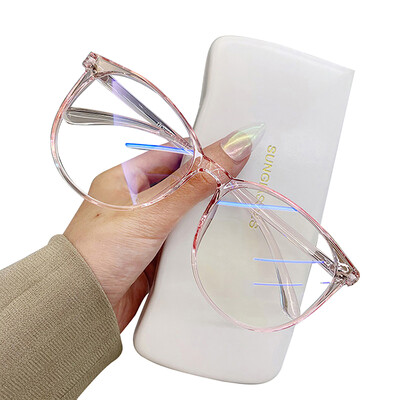 2025 m. nauji korėjietiški permatomi kompiuterio akiniai, moteriški, vyriški, šviesiai mėlyni, apvalūs akiniai, užtemdantys akiniai, optiniai akiniai, lęšiai