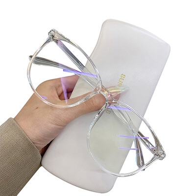 2025 m. nauji korėjietiški permatomi kompiuterio akiniai, moteriški, vyriški, šviesiai mėlyni, apvalūs akiniai, užtemdantys akiniai, optiniai akiniai, lęšiai