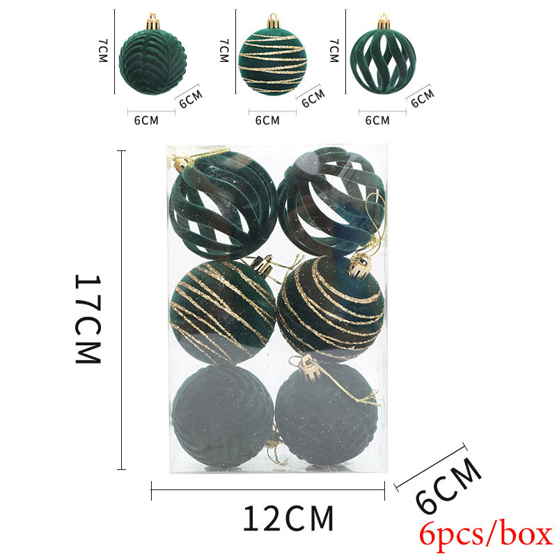 6vnt./rinkinys Kalėdiniai flokuoti rutuliai bordo baltai žalias žibintuvėlis pakabinamas Kalėdų eglutės rutulio pakabukas Naujųjų metų namų puošmena