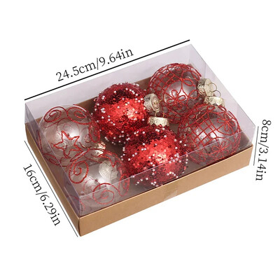 6 vnt / 8 cm PET kalėdinių kamuoliukų papuošalų rinkiniai, Kalėdų eglutės pakabinamas papuošalų kamuolys, skirtas pasidaryk pats, vestuvių vakarėlis, namų dekoravimas
