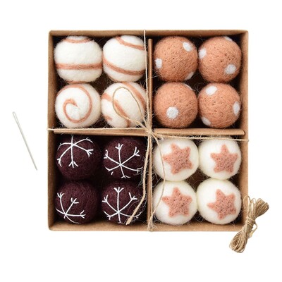 16 darabos karácsonyi báldíszek, kézműves filc, barkácsolás, kézzel készített karácsonyfa dekoráció