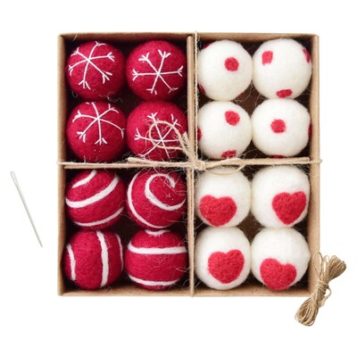 16 darabos karácsonyi báldíszek, kézműves filc, barkácsolás, kézzel készített karácsonyfa dekoráció