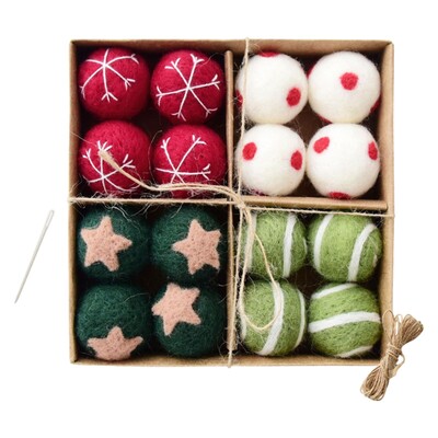 16 darabos karácsonyi báldíszek, kézműves filc, barkácsolás, kézzel készített karácsonyfa dekoráció