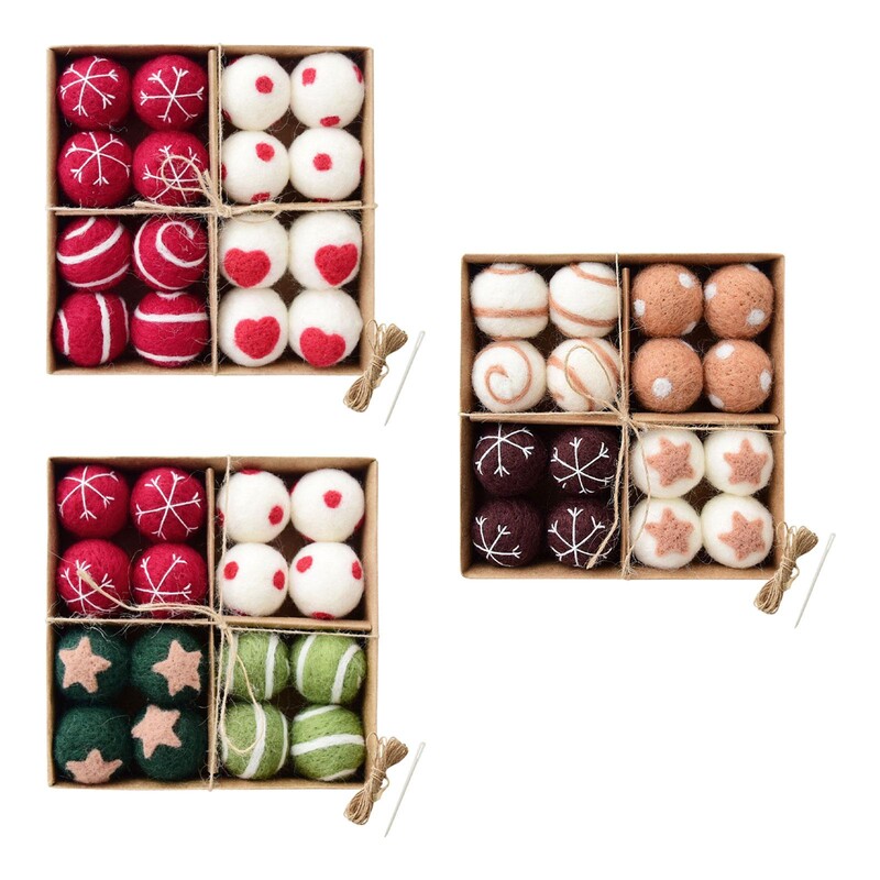 16 vienetų Kalėdų rutulio papuošalai, rankų darbo veltinis, pasidaryk pats, rankų darbo Kalėdų eglutės dekoras