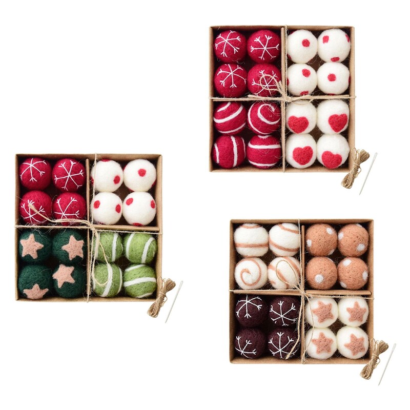 16 vienetų Kalėdų rutulio papuošalai, rankų darbo veltinis, pasidaryk pats, rankų darbo Kalėdų eglutės dekoras