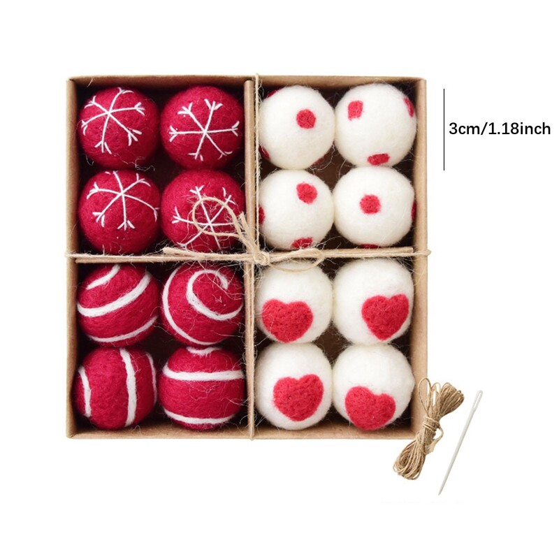 16 vienetų Kalėdų rutulio papuošalai, rankų darbo veltinis, pasidaryk pats, rankų darbo Kalėdų eglutės dekoras