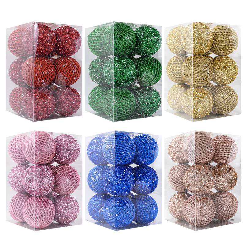 12τμχ 8cm Μπάλες Χριστουγεννιάτικου Δέντρου Στολίδια Glitter Χρυσό Λευκό Μπιχλιμπίδι Μενταγιόν Χριστουγεννιάτικο Δέντρο Κρεμαστό Διακόσμηση για το Σπίτι Noel Πρωτοχρονιά
