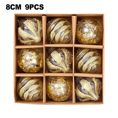 Χριστουγεννιάτικα στολίδια 8 εκατοστών 9 τεμ. Σαμπάνια Χρυσό Κόκκινο Glitter Χειροτεχνία με μπάλες από αφρό για Χριστουγεννιάτικα Κρεμαστά Δώρα Δώρα Navidad